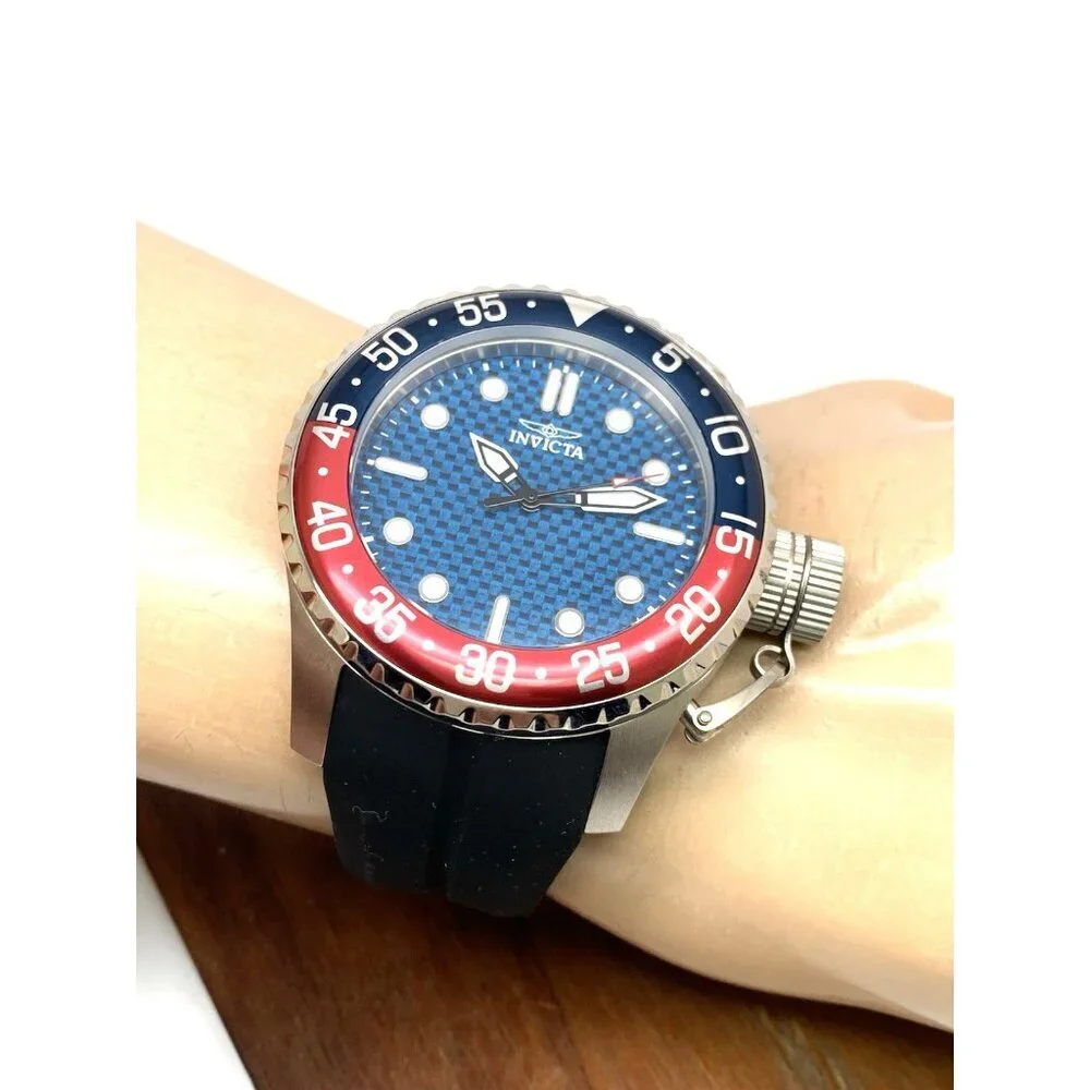 Invicta Mens Watch 35658 Pro Diver Quartz Blue Dial Pepsi Bezel Rubber Band 50mm